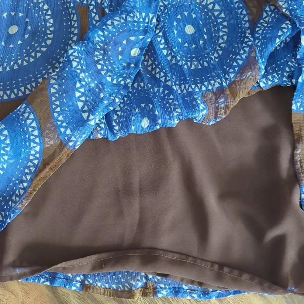 Tory Burch 100% Silk Sleeveless Blue & Brown Dress